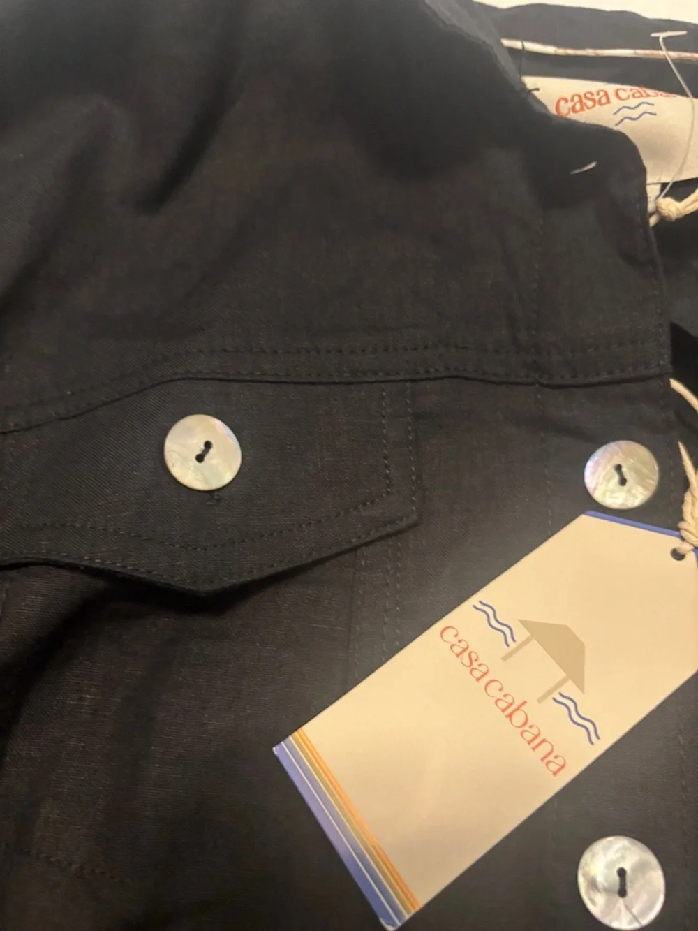 Casa Cabana Black Linen Blend Jacket SZ XL pearlized buttons casual vacay NWT - Picture 10 of 10
